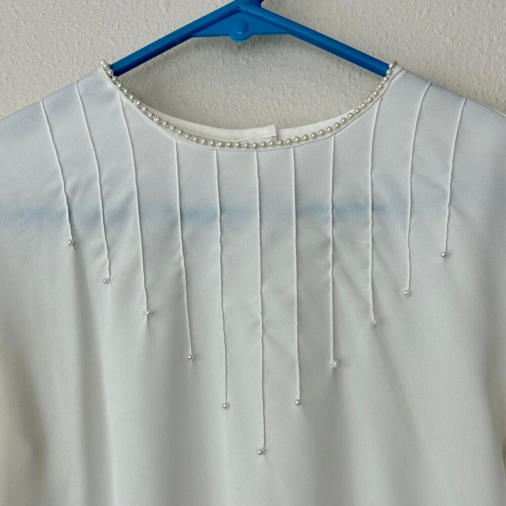 Vintage La Beaute Blouse Pearl Accents High Neck Semi Sheer Feminine Coquette S View 4